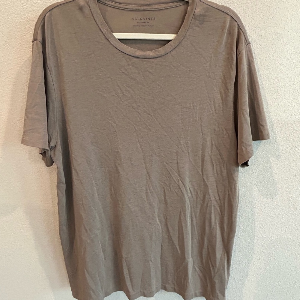 All Saints Men's Taupe Short Sleeve Tee